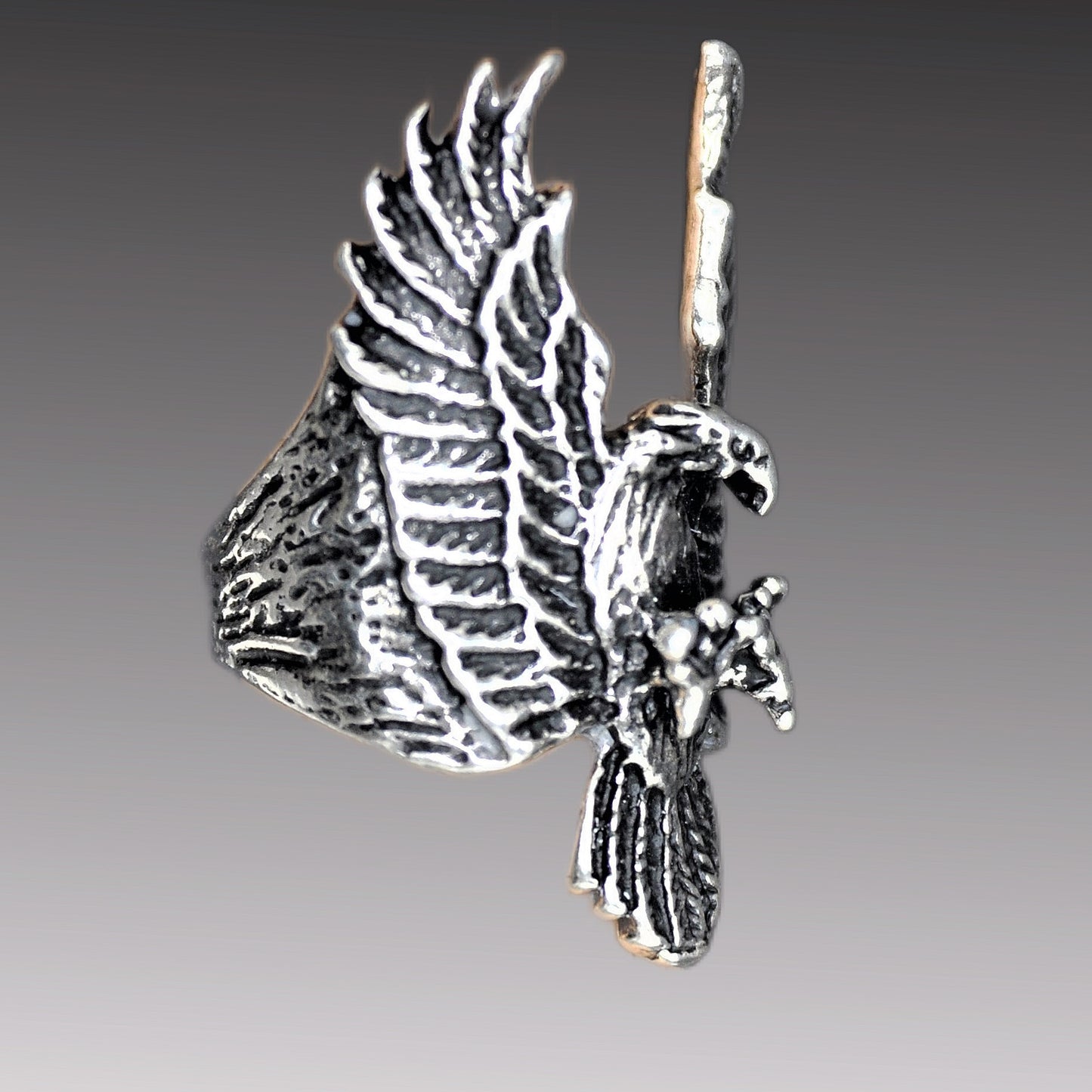 Eagle Ring, Sterling Silver Eagle, Size 8 through 15, endangered species.