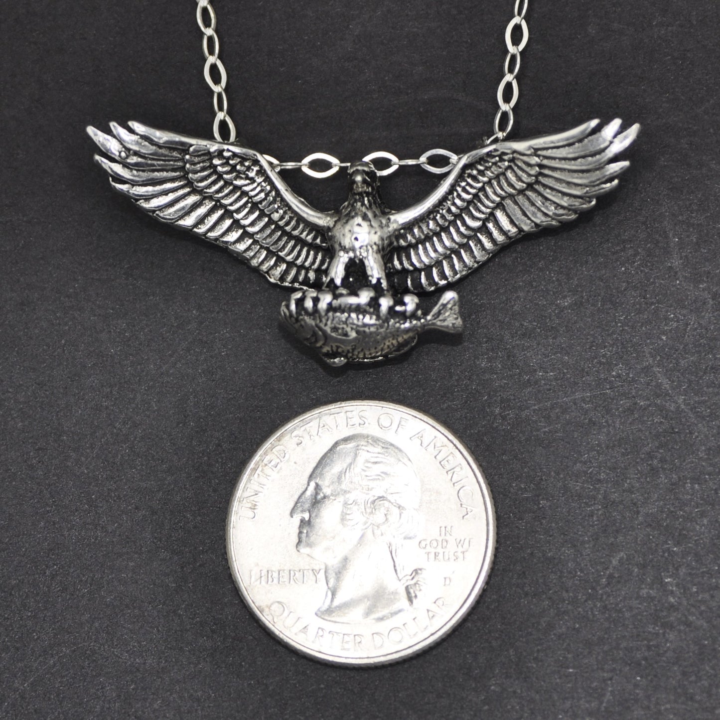 Eagle with Fish Pendant Recycled Sterling Silver .925 Cable Chain Endangered Species
