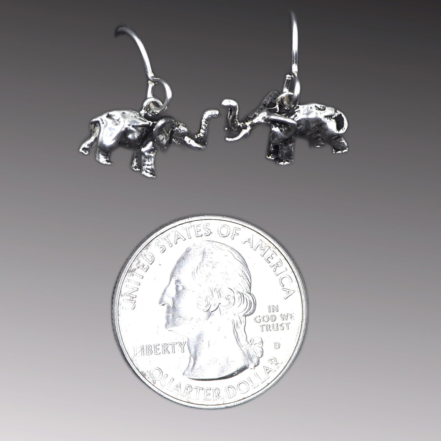 Elephant Earrings, Sterling Silver with sterling silver ear wires, Gift for Women, African Species, Intricately Detailed