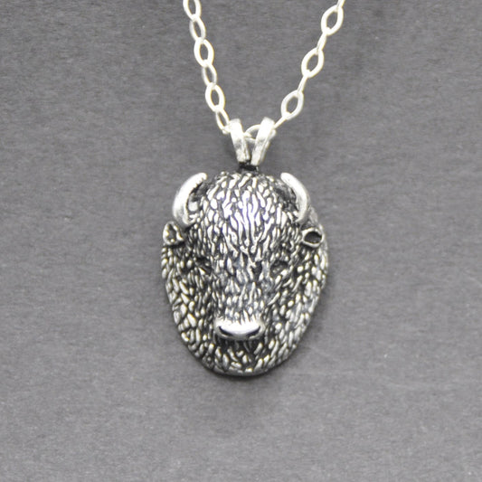 Buffalo Bison Pendant Recycled Sterling Silver .925 18 Inch Cable Chain Endangered Species