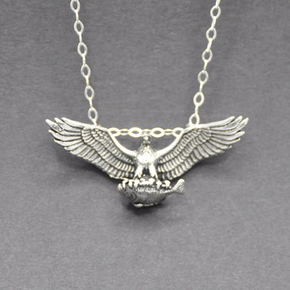 Eagle with Fish Pendant Recycled Sterling Silver .925 Cable Chain Endangered Species