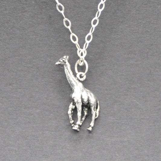 Giraffe Pendant Necklace Recycled Sterling Silver .925 Cable Chain Vulnerable Species