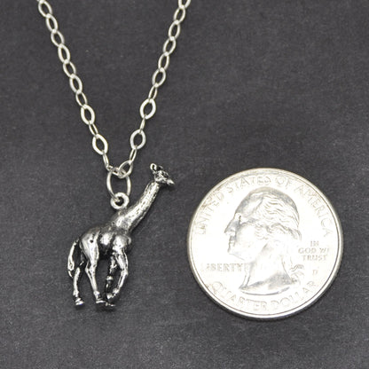 Giraffe Pendant Necklace Recycled Sterling Silver .925 Cable Chain Vulnerable Species