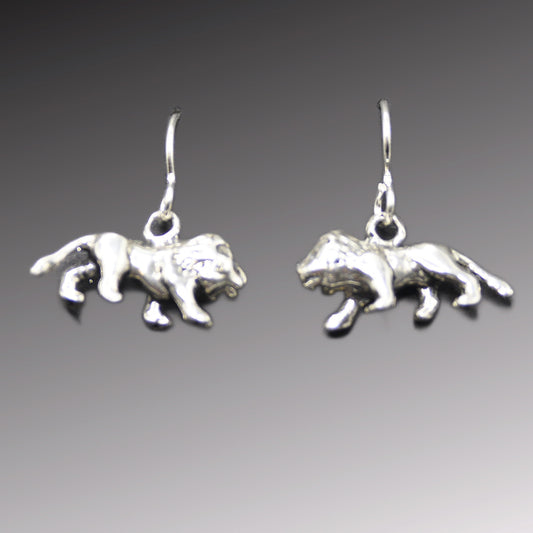Lion Earrings, Handcrafted Recycled Silver Jewelry Endangered Species .925 African Lion