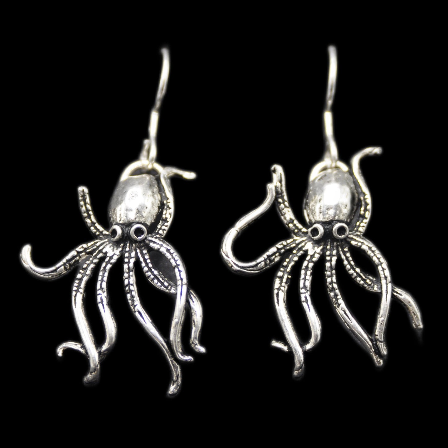 Octopus Earrings, intricately designed Handcrafted Silver Jewelry with Sea Creature Motif.