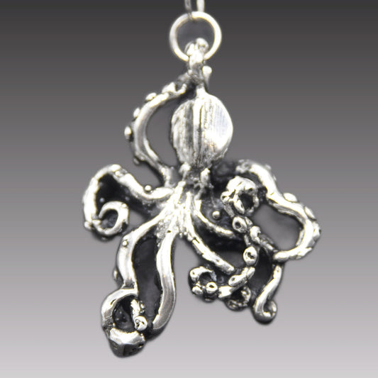 Octopus Pendant Recycled Sterling Silver .925 18 Inch Cable Chain Endangered Species