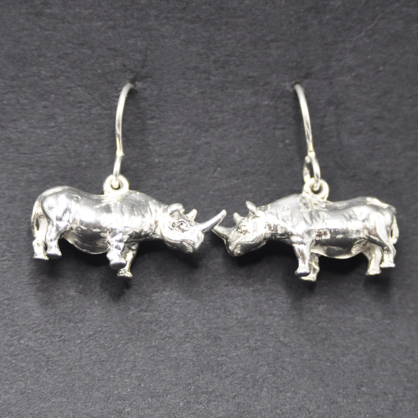 Rhinoceros Earrings, Handcrafted Recycled Silver Rhino Jewelry Endangered Species .925