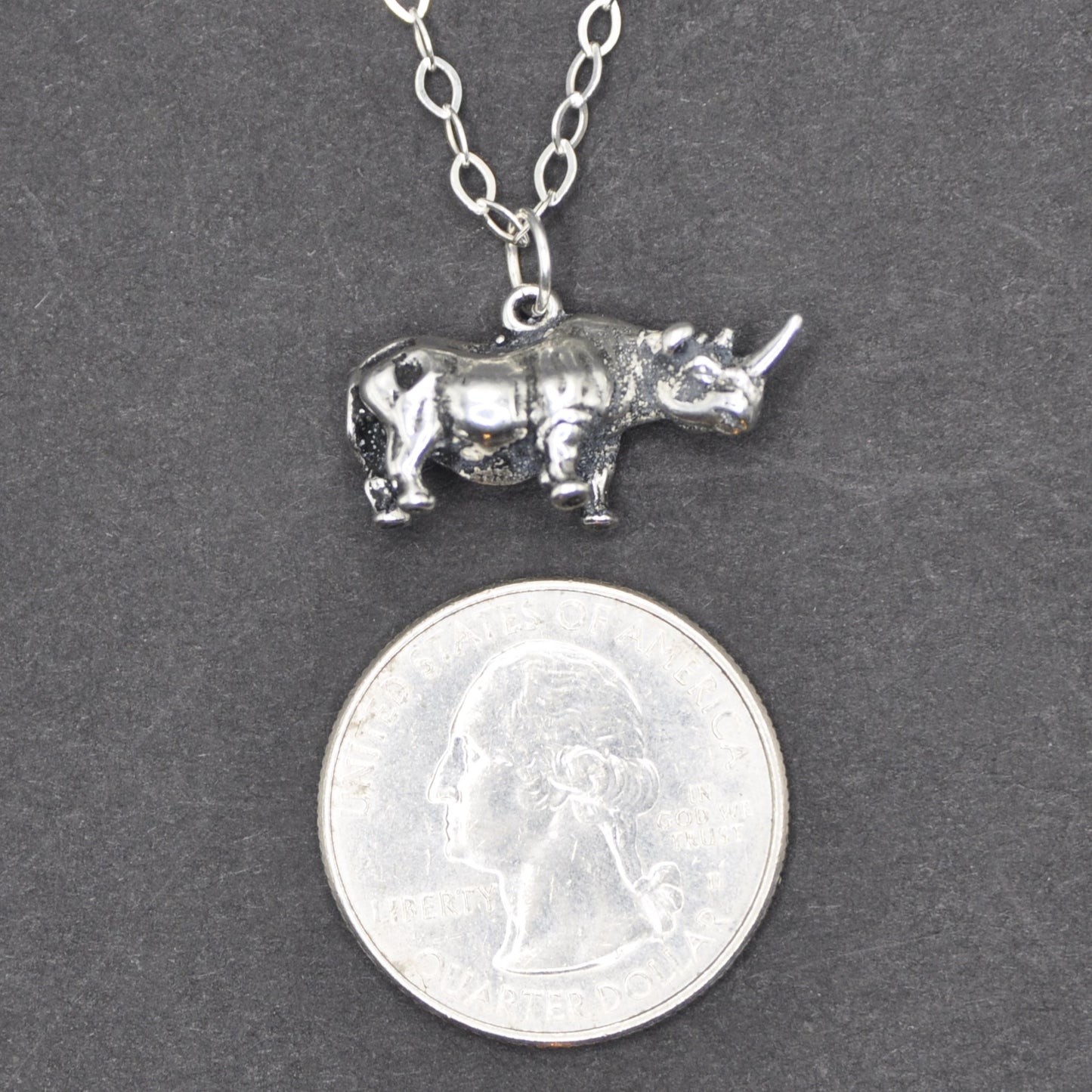 Rhinoceros Necklace Recycled Sterling Silver .925 Cable Chain Endangered Species