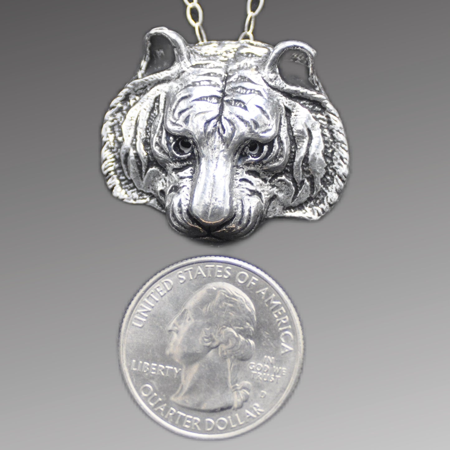 Tiger Large Pendant Recycled Sterling Silver .925 18 Inch Cable Chain Endangered Species