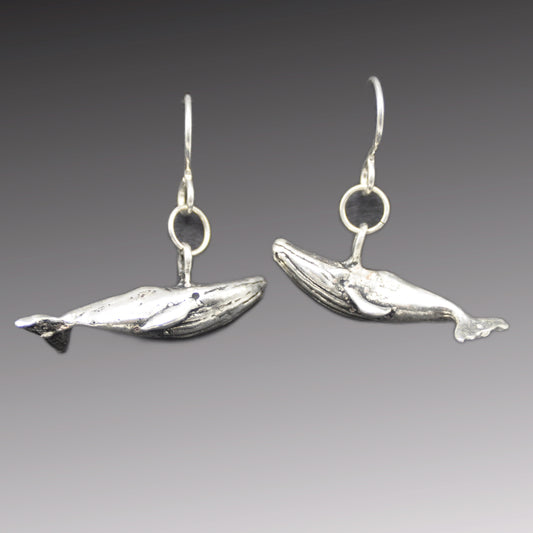 Whale Earrings, Handcrafted Recycled Silver Blue Whale Jewelry Endangered Species