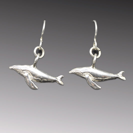 Whale Earrings, Recycled Silver Humpback Whale Jewelry Endangered Species .925