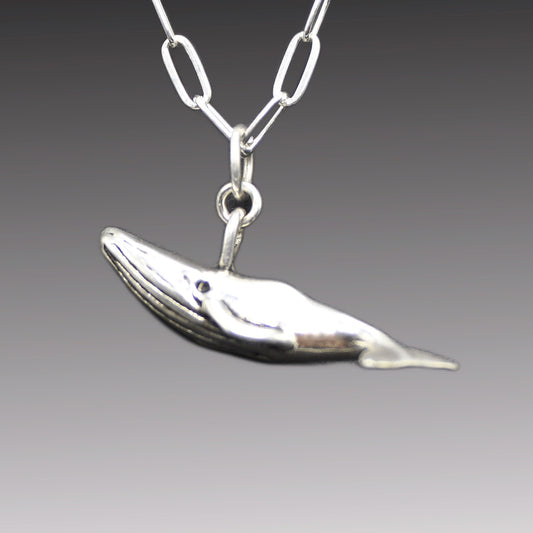 Whale Pendant Recycled Sterling Silver .925 18 Inch Cable Chain Endangered Species