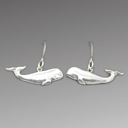 Whale Earrings, Recycled Silver Sperm Whale Jewelry Endangered Species .925