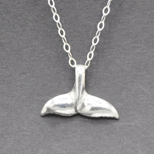 Whale Tail Necklace Recycled Sterling Silver .925 Cable Chain Endangered Species